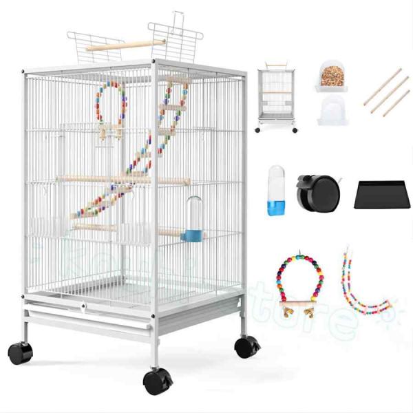 【丈夫で強度的に強い】このセキセイインコケージは無害な防錆塗料で覆われた高品質の高級金属線で作られ、鳥の強力なくちばしに耐えます。防錆塗料は無毒で、鳥を健康に保つことだけでなく、優れた防錆と耐水性により、悪天候にも耐久性があり、品質高い鳥ち...