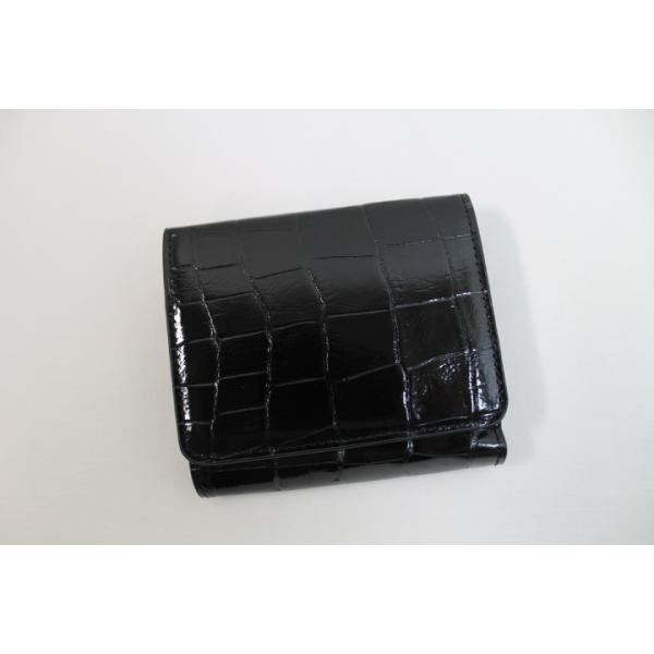 極美品 シャイニングクロコ 本革 二つ折り財布 ブラック メンズ クロコダイル 財布 本物 二つ折り財布 ブラック 黒 シャイニング加工