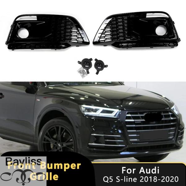 並行輸入品 2X フロントバンパーフォグライトグリル アウディ Q5 S ライン 2018-2020 フォグランプカバースポーツ RSQ5 スタイル