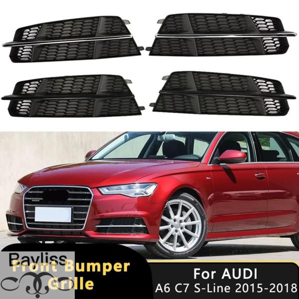 並行輸入品 アウディ A6 C7 Sライン 2015-2018 S6 車用フォグランプ レーシンググリル ハニカムメッシュ ヘックス フォグライト