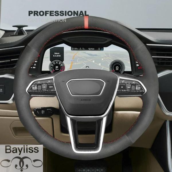並行輸入品 アウディ A6 オールロード A7 RS 6 アバント RS 7 S6 用 ブラック スエード ステアリングホイールカバー 車内アクセサリー
