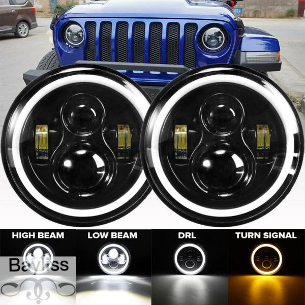 並行輸入品 2個 車用 7インチ  LEDヘッドライト ハイ/ロー H4 ハロ アングルアイ アーバン ハーレー BMW ジープ JK 4x4 スズキ サムライ