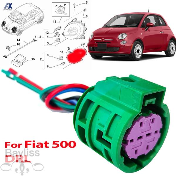 並行輸入品 フィアット500アバルト595 2007 - 2025用 フロントDRLデイタイムランニングライトランプ  コネクター リペアキットプラグハーネスル