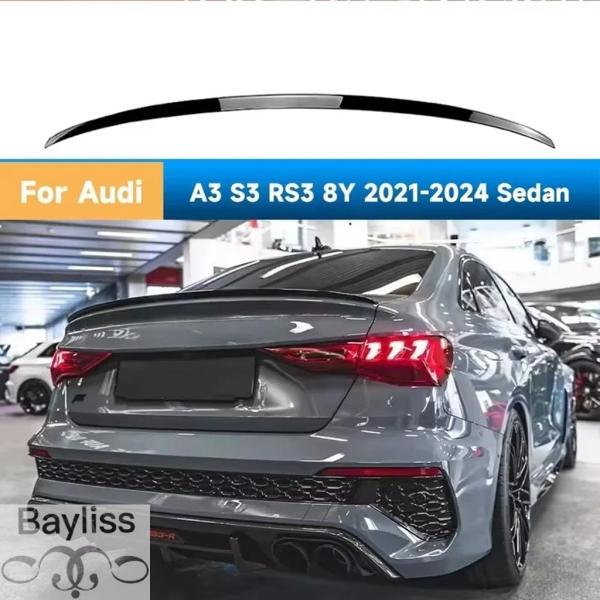並行輸入品 アウディ A3 S3 RS3 8Y セダン 2021-2024 用リアスポイラーウィングリアトランクルーフリップディフューザーキャップテールウィング