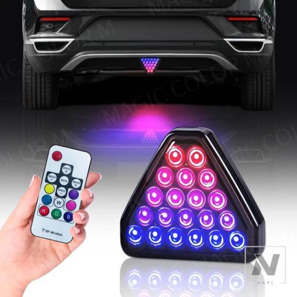並行輸入品 F1スタイル オートバイパイロットライト トライアングル リアブレーキランプ ハザード ストロボ ストップ セーフティ ブラック レッド RGB バン