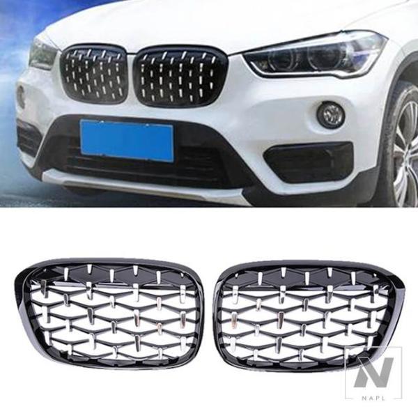 並行輸入品 BMW X1 F48 F49 車用ダイヤモンドフロントキドニーグリルレーシンググリル 16-19グリルアクセサリーグリルカースタイリンググリ