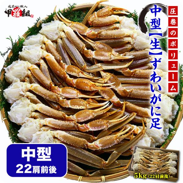 商品内容：中型生ずわいがに足5kg（22肩前後）＜原材料＞ロシア/オホーツク海産ズワイガニ、酸化防止剤賞味期限：冷凍−18℃以下で1ヶ月。解凍後は冷蔵保存にて当日中にお召し上がりください。お召し上がり方：流水で急速解凍し、加熱してお召し上が...