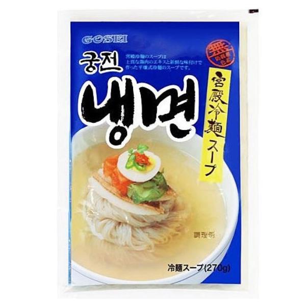 さっぱりした味の冷麺スープは辛みが少ないため、お子様も楽しめます。【内容量】270g【原材料】サイダー、チキンエキス、醸造酢、砂糖、ビーフエキスパウダー(小麦・大豆を含む)、ビーフエキス、果糖、食塩/酸味料、調味料(アミノ酸等)、香料、甘味...