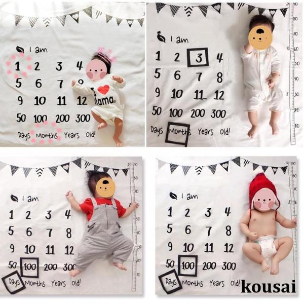 【多目的撮影ツール】赤ちゃんの記念写真にぴったりの背景シートブランケットです。寝相アートもできるおしゃれなデザイン入りの大ブランケット。新生児の写真撮影小道具、成長記録、記念日の撮影が楽しくなります。出産祝い、新生児プレゼント、百日記念撮影...