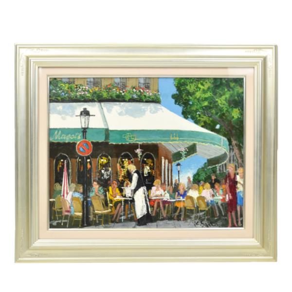 絵画 599 油絵/風景/東京/街角/本駒込/屋敷/通り/F6号 斎藤 要 街角のカフェ 午後のカフェ 日本人作家 油彩 F6号 パリ 風景