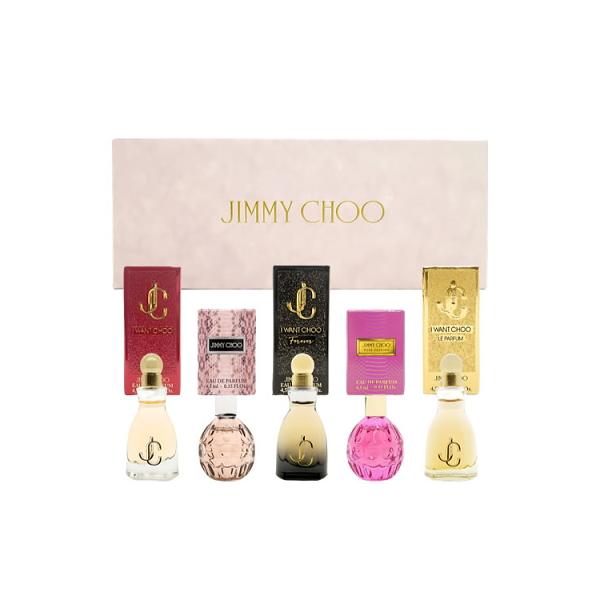 商品説明：人気のジミーチュウレディースフレグランスを集めたミニ香水5本セット。  【セット内容】 ・アイ・ウォント・チュウ オードパルファム EDP 4.5ml ミニチュア ・ジミー チュウ オードパルファム EDP 4.5ml ミニチュア...