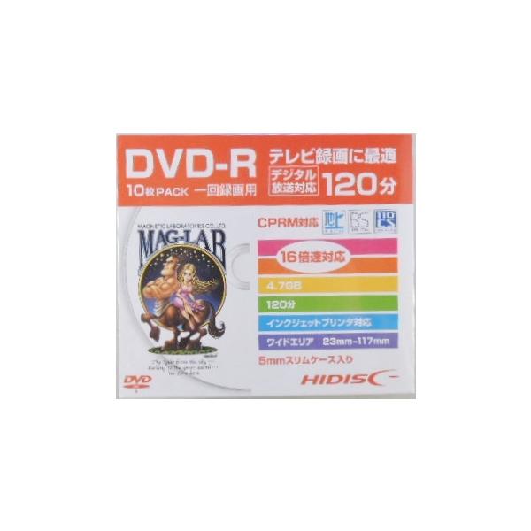 磁気研究所　製品番　ＨＤＤＲ１２ＪＣＰ１０ＳＣインクジェットプリンター対応。ハイディスク　ＤＶＤ−Ｒディスク　ビデオ用　１回録画用　ＣＰＲＭ対応ディスク　１６倍速1０枚入り　5mmケース入り