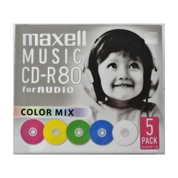 マクセル　音楽用ＣＤ−Ｒ　８０分　カラーミックス　５枚　ＣＤＲＡ８０ＭＩＸＳ１Ｐ５Ｓ