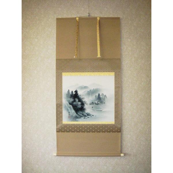掛け軸 掛軸 水墨山水 中野長春 （真作・新品） 尺八横 : 掛け軸の専門