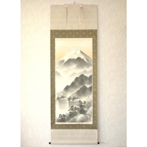 【真作】掛軸　富士山図　松林小道　水墨山水画　古美術　水墨画　R162 真作】掛軸 富士山図 松林小道 水墨山水画 古美術 水墨画 R162