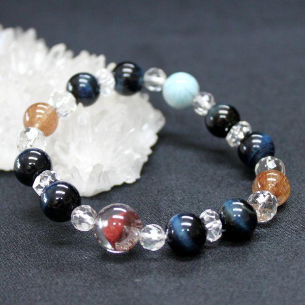 開運 ラリマー ルチルクォーツ ブルータイガーアイ ブレスレット