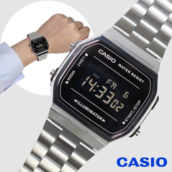 CASIO カシオ A168WEM-1 シルバー ブラック メンズ腕時計 デジタルEL バックライト ストップウォッチ 日常生活防水 ステンレス [海外正規品]