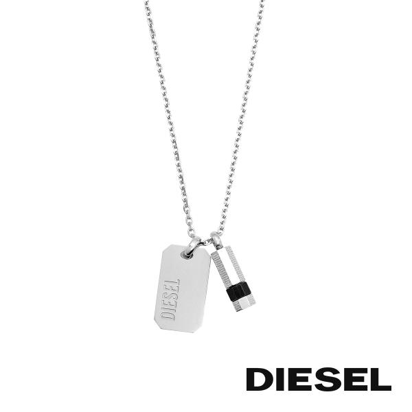 DIESEL ディーゼル DX1156040 メンズ シルバー ロゴプレート ネックレス ペンダント アクセサリー プレゼント［海外正規品］
