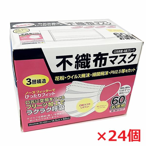 女性・子供用 使い捨て不織布マスク 60枚×24箱（14.5×9.5cm） : ヘルス
