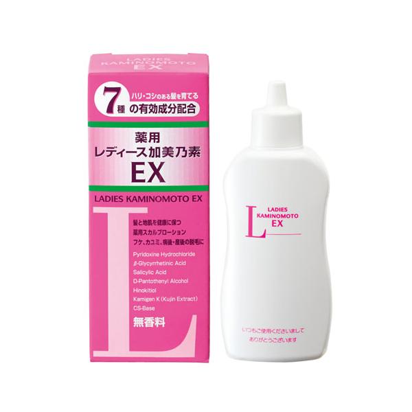 レディース加美乃素EXは、抜け毛予防を主目的とした髪のエイジングケアのための無香料スカルプローション。健やかな髪を育てるための有効成分をバランスよく配合し、複合作用で頭皮・毛根機能を整えてフケ・かゆみや抜け毛を防ぎ、髪を健やかに保つとともに...