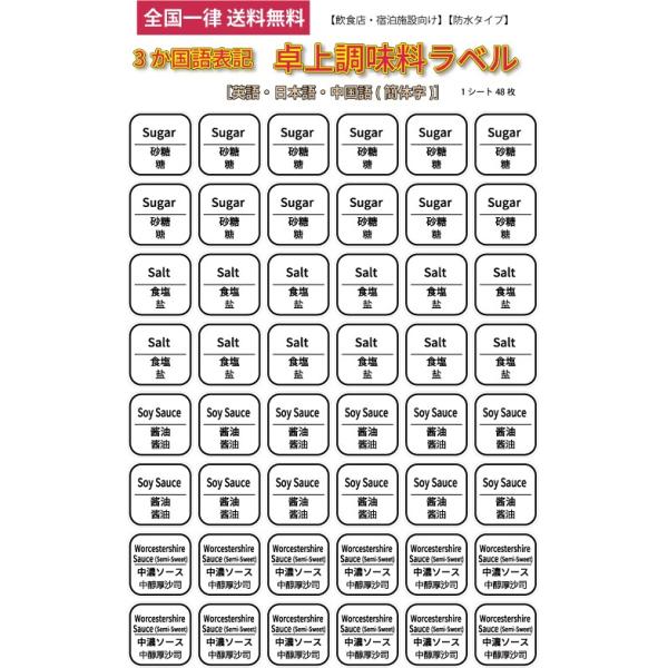 調味料ラベル シール インバウンド向け 外国語表記 耐水 防水 角