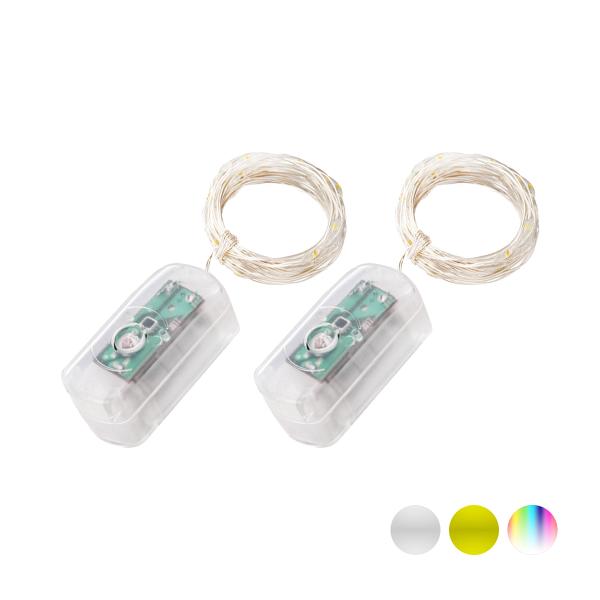 本体サイズ(約)：4.1×1.8×1.7cmワイヤー長さ(約)：200cmLED数：20個LED間隔(約)：10cm電池：LR44ボタン電池×3入数：2個セット製造国：中国※ワイヤーとLEDは防水仕様ですが、本体部分は防水ではありません。※...