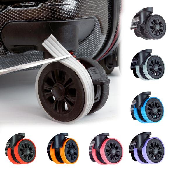 騒音軽減やキャスターの傷や汚れを防止するキャスターカバー。スーツケースのキャスターに取り付けるだけでキャスターの耐久性があがり、キャリーケースも長持ちします。タイヤのような凹凸で滑り止め効果と衝撃を吸収したり、スーツケースの騒音を軽減し、移...