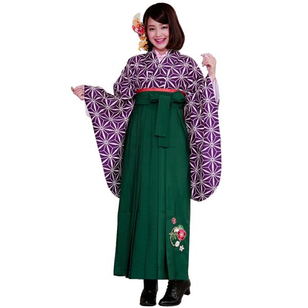 二尺袖 ショート丈 着物 刺繍入り 袴 セット 紫 麻の葉  haki-20-17