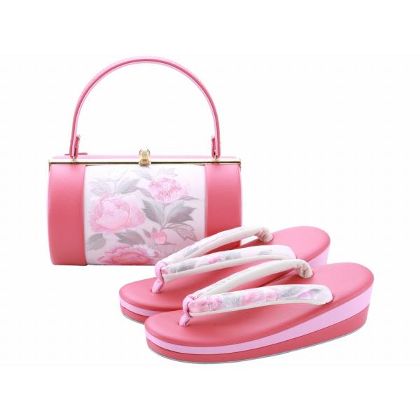 振り袖用　草履　バッグ 彩小径 振袖用 本革 二枚芯 草履バッグセット 刺繍入り Fサイズ ピンク