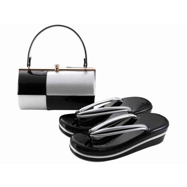 商品情報新品　振袖用の草履バッグセットです合わせやすいシンプルなツートンカラーです。 素材合皮ほか サイズバッグ：約21×12×11.5cm（持ち手含まず）草履F：全長約24cm かかとの高さ約6.0cmLL：全長約25cm かかとの高さ約...