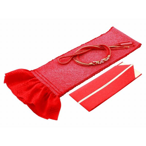 振袖用 正絹 四ッ巻絞り 帯揚げ・帯締め・重ね衿 3点セット 赤 h