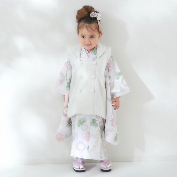 187 正絹 黄緑×総絞り 疋田 7歳 七五三着物セット 和装小物 袋帯