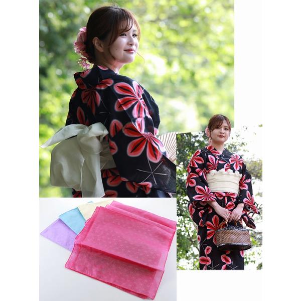 ふわふわ オーガンジー ラメ入り 兵児帯 麻の葉柄 全4色 単品 her-287