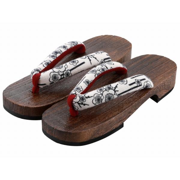 商品情報新品花火大会や夏祭りなど、夏の浴衣コーデにぴったり！和風デザインの女性用の桐下駄です。白地に黒の梅柄派手過ぎず、シンプルなデザインなのでコーディネートしやすい台は桐材を使用しているので、とっても軽くて歩きやすい！裏面は滑り止めが貼ら...