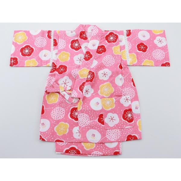 110cm 女児 日本の染め 甚平 ピンク うめ 女の子用 k-179-16 : 和の心