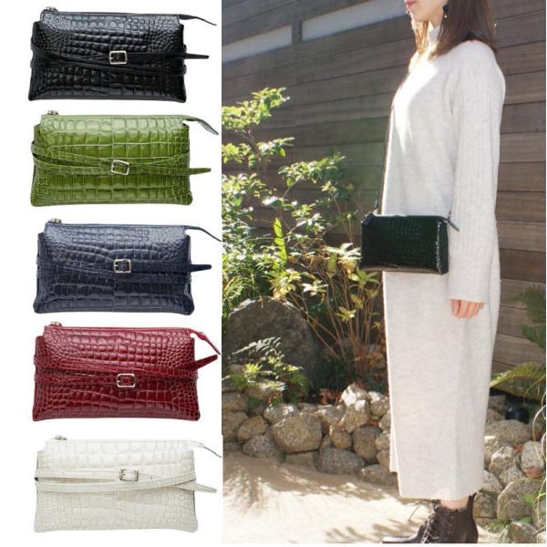 【rena-iris made in japan】（日本製）パテントレザー、牛革製品・エナメルクロコ・横型三層式・お財布ショルダー ir-666-a