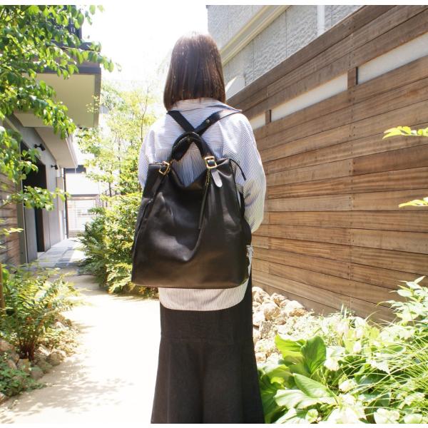 〔Less／レスデザイン〕-Less タンニンをたっぷり浸透させた厚口のホースレザー ラージサイズ馬革トートリュック3way  LMSB-0030