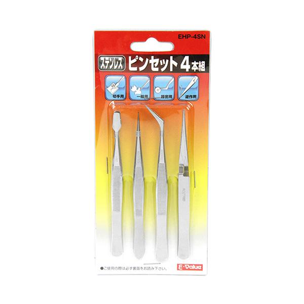 E-VALUE ステンレスピンセット 4本組 EHP-4SN 【4977292276726