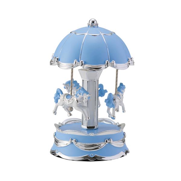 ★サイズ：Φ9.7cm x 高さ16cm★材質：ポリレジン★電源：ボタン型電池(LR44) x 3個使用（電池は別売りです）★曲目は 「星に願いを」です。★屋根部分が巻きねじになっており、ネジを巻くとオルゴールの音色に合わせて馬と屋根部分が...