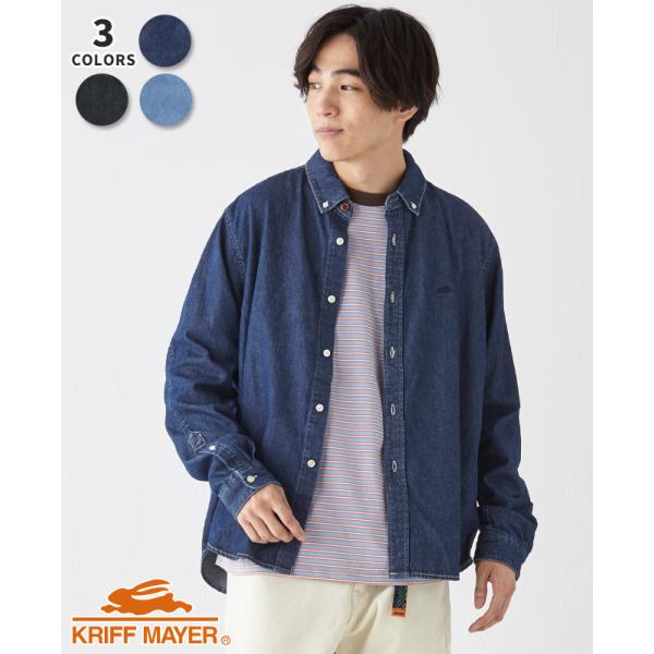 クリフメイヤー KRIFF MAYER メンズ ユニセックス 長袖 シャツ デニム コットン 羽織り 刺繍 無地 前開き アメカジ 春 秋 ボタンダウンデニムシャツ