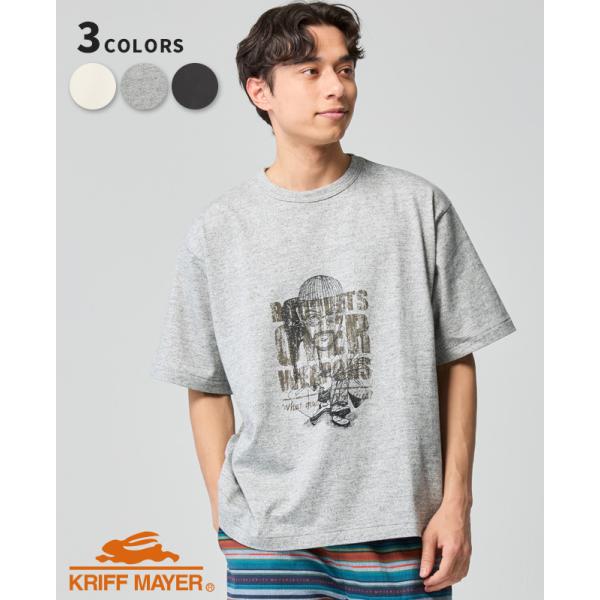 クリフメイヤー KRIFF MAYER メンズ ユニセックス 半袖 Tシャツ クルーネック プリント ロゴ アウトドア アメカジ 夏 やわらかヘビー天竺T OVER