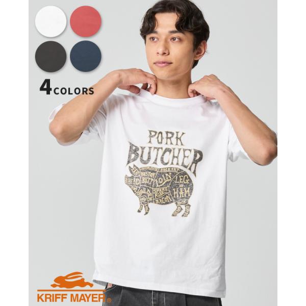 クリフメイヤー メンズ ユニセックス Tシャツ ロゴ 豚 綿 コットン100 クルーネック バックプリント アメカジ 夏 プリント半袖T ポーク 爆買