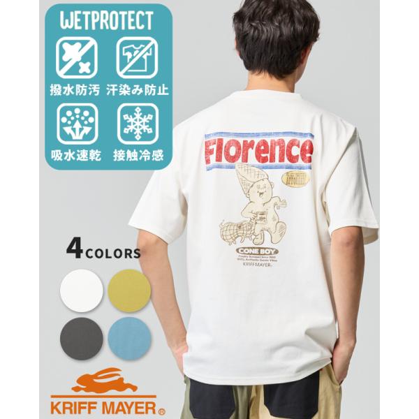 クリフメイヤー KRIFF MAYER メンズ ユニセックス 半袖 Tシャツ 接触冷感 撥水 防汚 汗染み防止 汗対策 速乾 ドライ 丸首 夏 ウェットプロテクトT 散歩