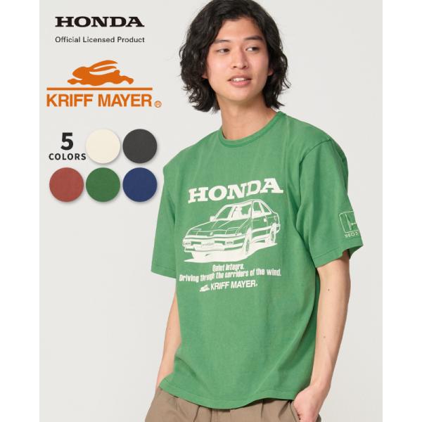 クリフメイヤー KRIFF MAYER メンズ ユニセックス ホンダ 本田 クイント 半袖 Tシャツ ピグメント染め ヴィンテージ風 アメカジ HONDAコラボT インテグラ