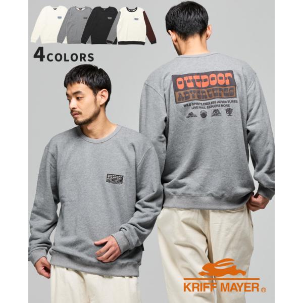 クリフメイヤー KRIFF MAYER メンズ ユニセックス スウェット 長袖 バックプリント クルーネック 刺繍 コットン アウトドア 秋 冬 春 ざっくり裏毛クルー