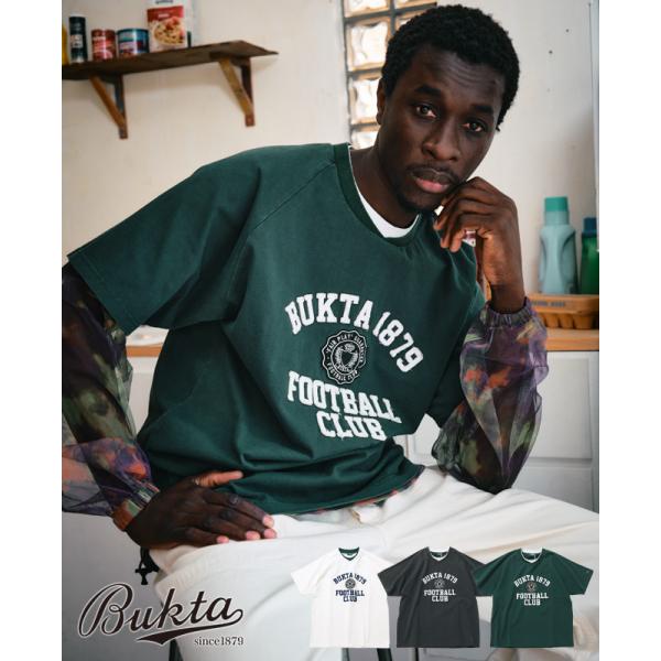 バクタ Bukta メンズ ユニセックス 半袖 Tシャツ カレッジロゴ アップリケ 刺繍 アメカジ カジュアル スポーツ ストリート 夏 ヘビーウェイトゲームT カレッジ