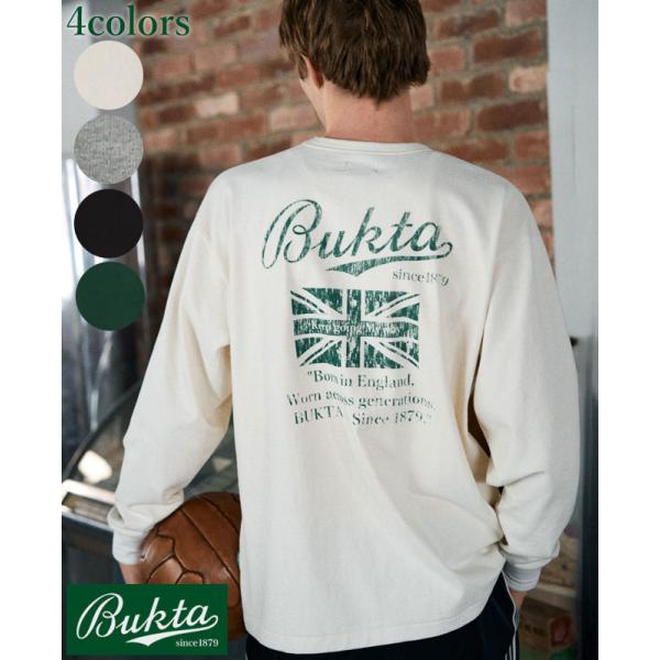 BUKTA バクタ ヘビー天竺ロンT クレスト メンズ 長袖Tシャツ ロンT ヴィンテージ かすれプリント ピーチ起毛