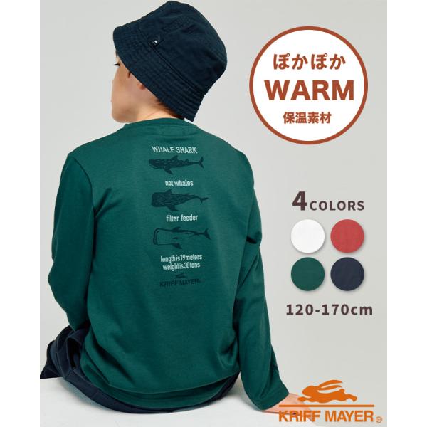 クリフメイヤー キッズ ジュニア KRIFF MAYER KIDS 子供服 長袖 トップス Tシャツ バックプリント サメ 保温 小学生 中学生 2025FW ぬくテク ロンT ジンベイザメ