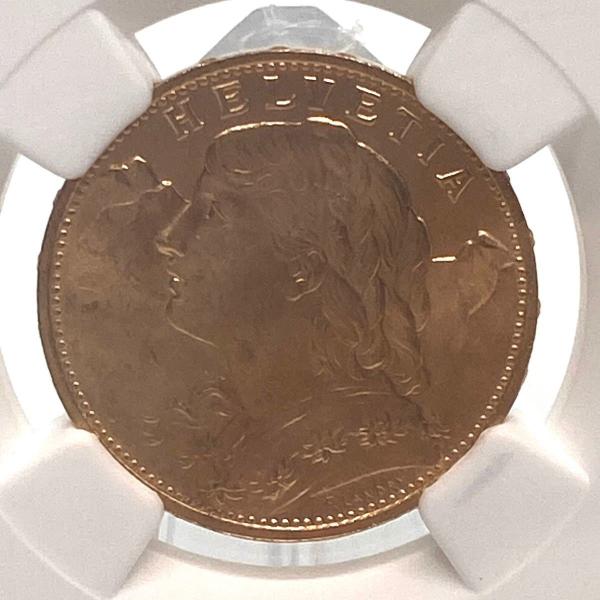 1935年 スイス ブレネリ アルプスの少女 20フラン 金貨 NGC MS65 22STARS版 1935年LB スイス 20フラン金貨 ゴールド アルプスの少女