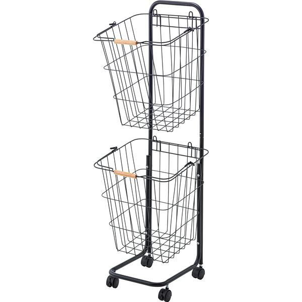 バスケットワゴン 収納ボックス 2セット 2段 ブラック 幅37cm 奥行40cm 高さ107cm キャスター付き スチール 組立品 Sagaretxe Net